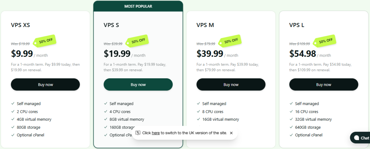 Unmanaged Linux VPS Plan and Pricing