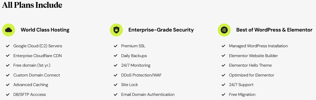 Elementor Hosting Features