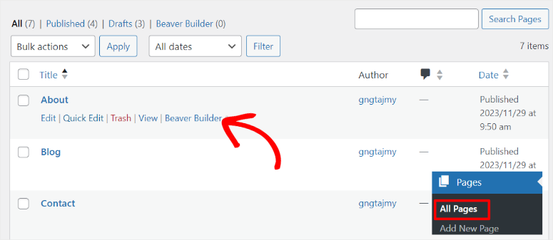 editing page with beaver builder